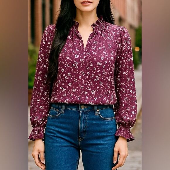 Max Studio Purple Floral Blouse - Picture 1 of 7